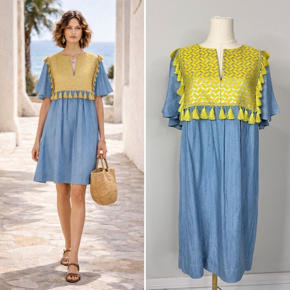 NWT Elaine Turner Tencel Oriana Citrine Art Deco Dress Size S Boho Resort Preppy